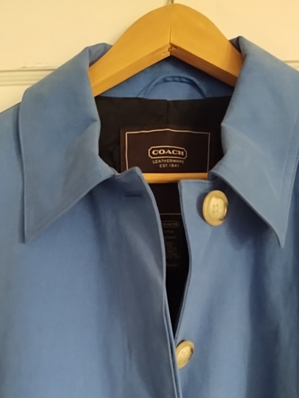 Coach Women's’s Sky Blue Trench Coat with Classic Collar